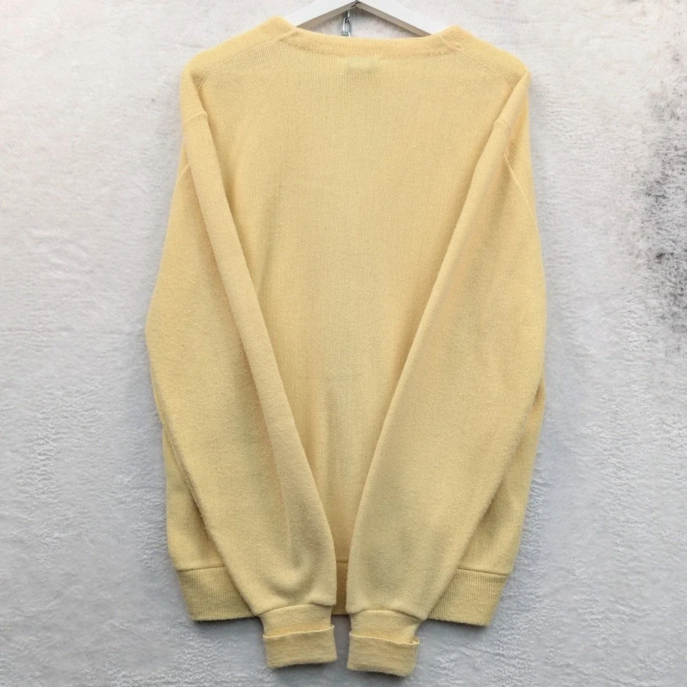 VTG Izod Lacoste Cardigan Men's L Yellow Button Front Knit V-Neck Preppy 80s